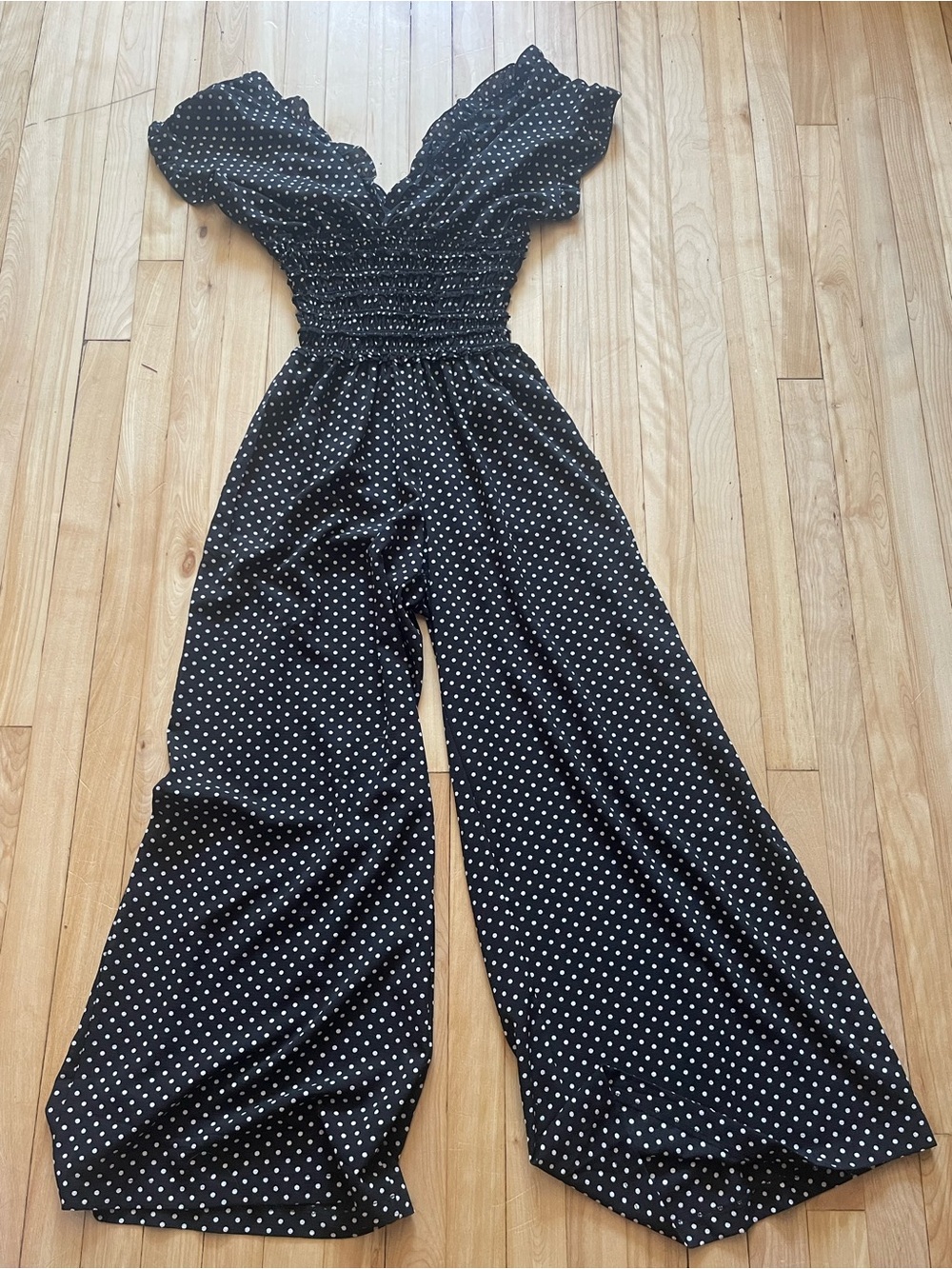 Max Studio Black Polka Dot Wide-Leg Jumpsuit